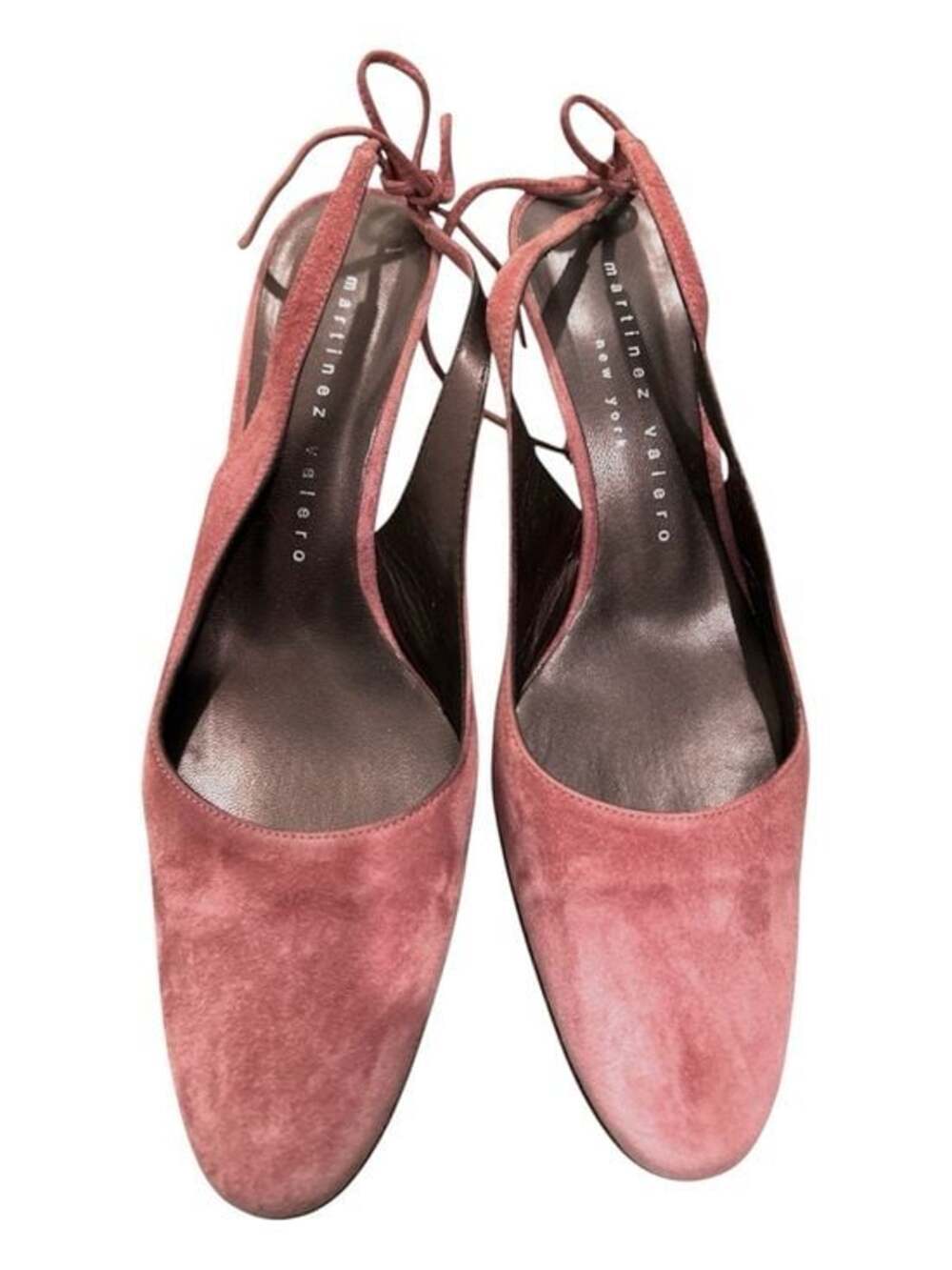 Martinez Valero pink suede tie slingbacks kitten heel pumps Size 39 (8.5 M)